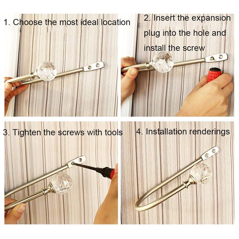 BlueXP 2 Pack Metal Curtain Holdback Hook Crystal Ball U-Form