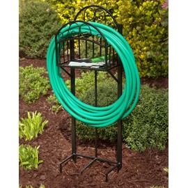 Liberty Garden Products Garden 119 Decorative Garden Hose Stand with Storage Shelf, Black