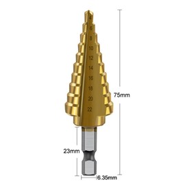 HRLORK Step Drill Bit 4mm-22mm Cone Drill Bits Hole Cutter Titanium Coated Hard Metal Spiral Step Drill Bits for Wood Drilling- 1 Pack