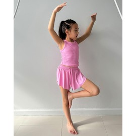 Stelle Girls Flowy Shorts with Pockets Athletic Running Skirt High Waist Butterfly 2 in 1 Sports Short 5-16 Years(Cotton Candy,S)