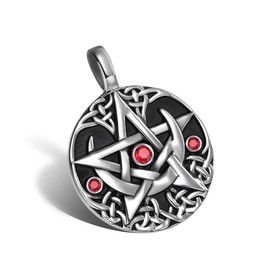 Gothic Jewelry for Women or Men - Pentagram Necklace - Celtic Star and Fire Medallion - Antique Finish Pentacle - Wiccan Pagan Protection Powers Amulet - Crystal Altar Accessories - Cool Red Pendant