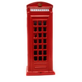 CRYSTAL CROWN London Telephone Booth Sculpture, Alloy Money Coin Spare Change Piggy London Street Red Telephone Booth Bank Souvenir Model Box Jar, 15cm