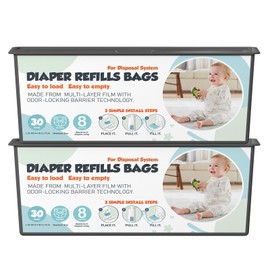 Diaper Pail Refills Bags with 30 Bags Compatible with Genie Easy Roll Signature and Platinum Diaper Pails, 7-Layer Odor-Barrier Technology, 2 Pack (60 Bag)