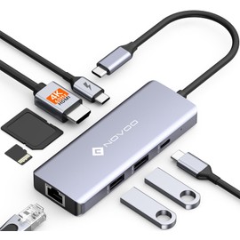 NOVOO R8C Pro 8-in-1 USB C Hub Multiport Adapter with 4K@60Hz HDMI, USB-C 3.0, USB-A 3.0, 2 USB-A 2.0, RJ45 Ethernet, SD/TF Card Slots – USB C Adapter for MacBook, Dell, HP, Lenovo, and More