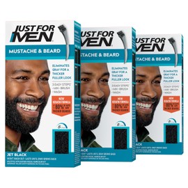Just For Men Mustache & Beard Brush-In Color Gel, Jet Black (Pack of 3, Packaging May Vary)