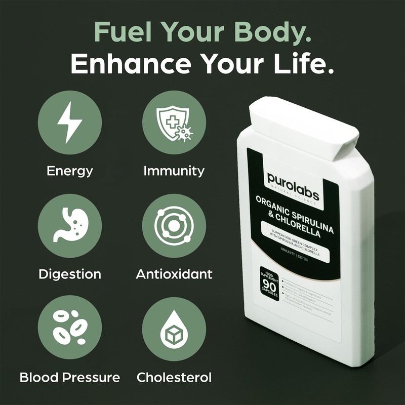 Certified Organic Spirulina & Chlorella Capsules | 1000 mg per