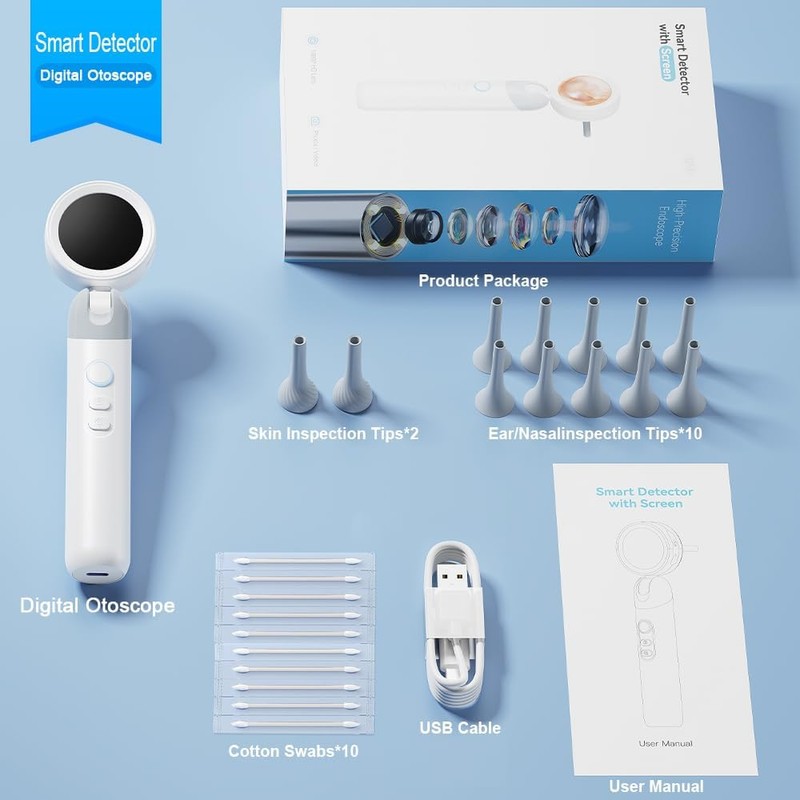 Aspoven Otoscope Ear Camera with Light, 1.4” Screen 1080P HD