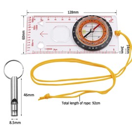 2 PCS Compass Navigation Set Clear Waterproof Orienteering Compass with Adjustable Yellow Lanyard 2 PCS Emergency Whistle Loud Orienteering Compass Thumb for Expedition Map Reading Navigation