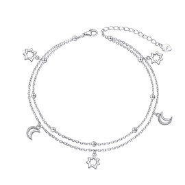 DAOCHONG Anklet for Women S925 Sterling Silver Adjustable Foot Heart Lotus Infinity Moon Srars Flower Pearl Multilayer Layered Ankle Bracelet Beach Jewelry, 8+2 inches, Metal, Cubic Zirconia