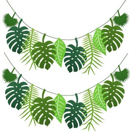 JEYORZY Pack of 2 Jungle Decoration Birthday, Palm Leaves Decoration, Jungle Party Decoration, Leaves Garland, Artificial Tropical Leaves Decoration, Palm Leaves Birthday Decoration for Birthday