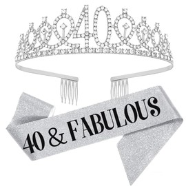 Topfunyy 40th Birthday Gifts for Women - 40 & Fabulous Birthday Sash, Silver Crystal Tiara Crown for Women, 40th Birthday Party Supplies