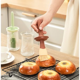 gugululu Olive Oil Dispenser Bottle with Brush - 200ml High Capacity Glass Olive Oil Dispenser for Kitchen Cooking, Frying, Baking, BBQ Pancake, Air Fryer (Brown)