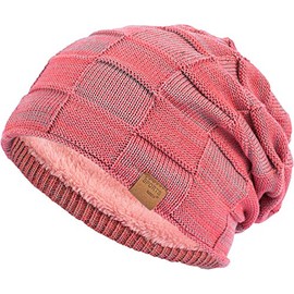 Vgogfly Slouchy - Gorro de Invierno para Hombre con Forro de Punto y calcetín Grueso, Azul Marino y Vino, Medium