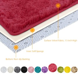 DETUM Wine Red Rug 4x6 Feet - Fluffy Burgundy Red Area Rugs for Bedroom Shaggy 4' X 6' Living Room Rug Soft Rugs for Kids Room Non-slip Nursery Office Dorm Washable Carpets Home Decor