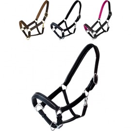 Marengos - Diamond Leather Headcollar | Halter for Horses | Horse Halter with Colour-Lined Noseband and Headpiece | Elegant Leather Halter | Horse Accessories in Black | Warmblood