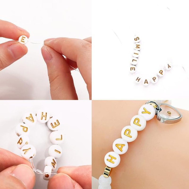 1000 pcs 7×4mm White Round Acrylic With Gold Alphabet Letter