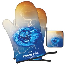 Lion King Oven Mitts and Pot Holders Sets of 3 Heat Resistant Hot Pads Blue Orange Oven Gloves for Kitchen Cooking BBQ Baking