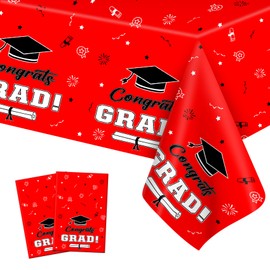 Graduation Party Decorations 2025 Graduation Tablecloth 2 Pcs 54”x108” Disposable Plastic Graduation Table Cloth Congrats Grad Tablecover for Graduation Party Supplies Burgundy Gold
