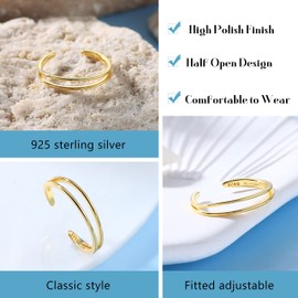 Diamday 925 Sterling Silver Toe Rings for Women 14k Gold Filled Adjustable Open Toe Rings Dainty Flower Hug CZ Simple Gold Toe Band Rings Summer Beach Foot Jewelry 1