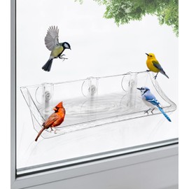 AnBaiMei Clear Window Mounted Bird Feeder Bath with Strong Suction Cups for Outside, Transparent Glass Birdfeeder Birdbath for Cats, Kids, Elderly Viewing, 1 Pack