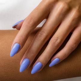 Sky Blue Press on Nails Almond Shaped Nails Press ons, Medium Fake Nails Almond Acrylic Nails Glue on Nail Medium Length False Nail for Women Thick Natural Gel Stiletto 24Pcs