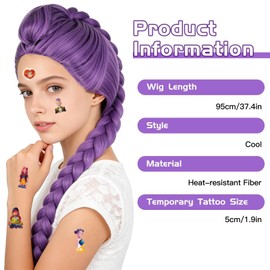 LMT Wig1 Anime Cosplay Long Wig with Temporary Tattoo Stickers High Temperature Heat Resistant Synthetic Fiber for Kids & Adults, Breathable Hair Net for Carnival Outdoor Parties & Themed Events