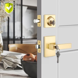 Haidms 2 Packs Gold Exterior Door Lock Set with Deadbolt, Gold Front Door Handle and Deadbolt Set, Entry Door Locksets with Deadbolt, Heavy Duty Zinc-alloyed Front Door Lock Set