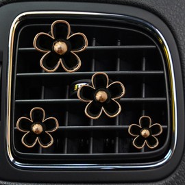 4PCS Daisy Flower Air Vent Clip Air Conditioning Outlet Clip Car Air Freshener Clip Car Interior Decor Charm Colorful Car Interior Accessories for Girls Women (Black)
