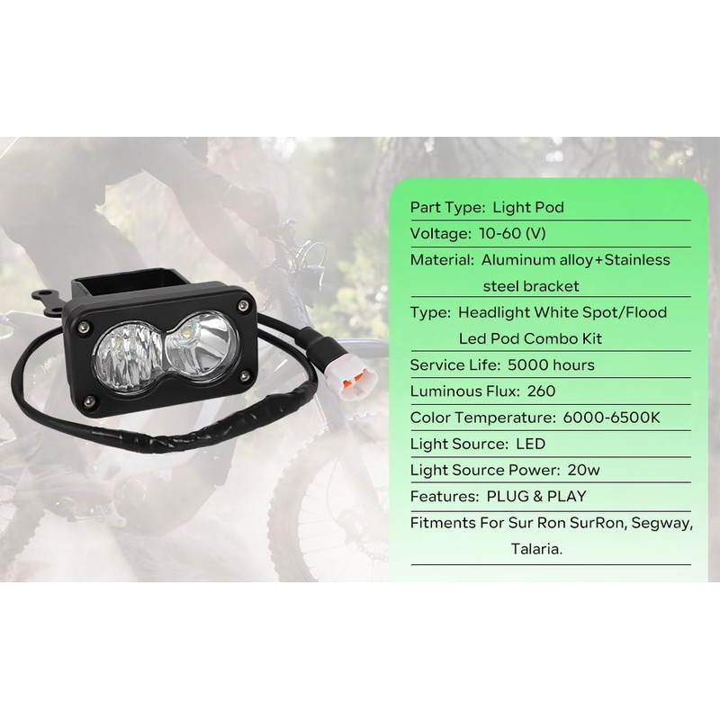 motoparty Headlight Kit for Sur-Ron Segway X260, Clear White 6000-6500K