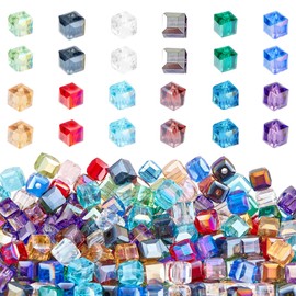 PH PandaHall 360pcs 6mm Kristallglasperlen 12 Farben Würfel Glasperlen AB Farbe überzogene Elektroplatte Glasperlen Bicone Armband Perlen für Armband Halskette Schlüsselanhänger Sonnenfänger, Loch:1m