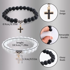 WANDIC 2 Pieces Cross Bracelet Frosted Braided Rope Elastic Christian Bracelet Adjustable Jesus Bracelet for Jewelry Gifts, Stone