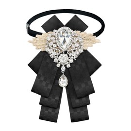 Luckyvestir Womens Mens Bow Tie, Ribbon Rhinestone Crystal Bowknot Tie for Wedding Party (black 4)