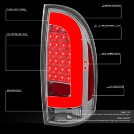 Auto Dynasty Full LED Tail Lights Compatible with 2005-2015 Toyota Tacoma, 3D LED Bar Rear Brake Lamps Driver and Passenger Side, Chrome Housing Clear Lens