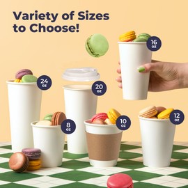 Fit Meal Prep 100 Pack 24 oz Disposable Coffee Cups with Lids, Sleeves, Leak-Proof To Go Coffee Cups with Lids, Durable Hot Paper Cups for Home, Office, Party, Business