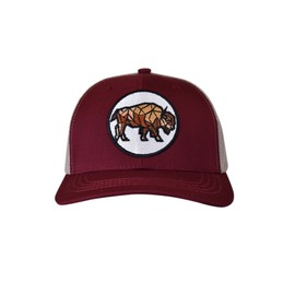 C.C Men's Embroidered Patch Trucker Mesh Back Adjustable Snapback Baseball Cap, Bull, Maroon