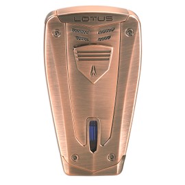 Lotus Fusion Cigar Lighter with Triple Pinpoint Torch Flames, Single Action Ignition, All Metal Housing, Fold-Out Cigar Punch, Large Flame Adjuster (Brushed Copper)