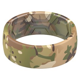ThunderFit Silicone Wedding Ring for Men, Printed Design 8.1mm Wide 2mm Thick (Green Camo - Size 8-8.5 (18.60mm))