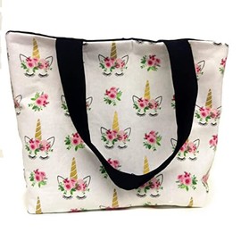 Unicorn with Eyelashes Beach Bag or Tote Bag with Pocket