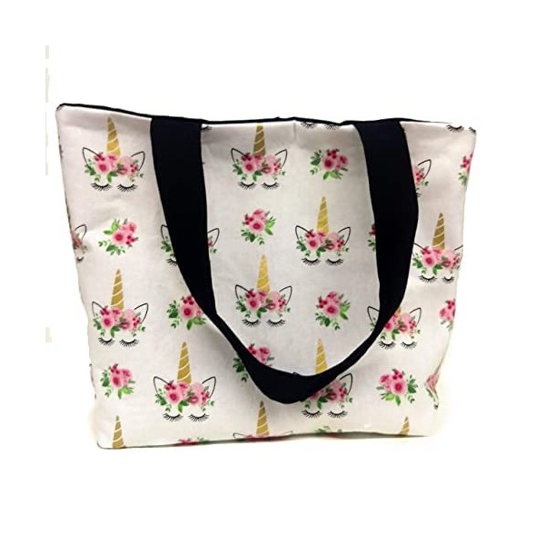 Unicorn with Eyelashes Beach Bag or Tote Bag with Pocket