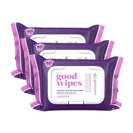 Goodwipes Flushable Butt Wipes Made with Vitamin E & Aloe – Soft & Gentle Wet Wipe Dispenser for Home Use, Septic & Sewer Safe – Largest Adult Toilet Wipes – Lavender, 180 count (3 packs)
