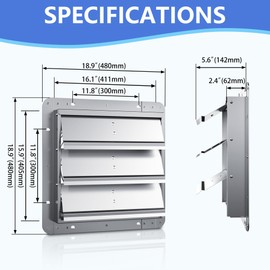 16 Inch Galvanized Shutter Exhaust Louver Vent, Automatic Gravity Shutter Louver Vent for Home Attics, Workshops, Barn, Greenhouse (Motor&Blades are not Included)