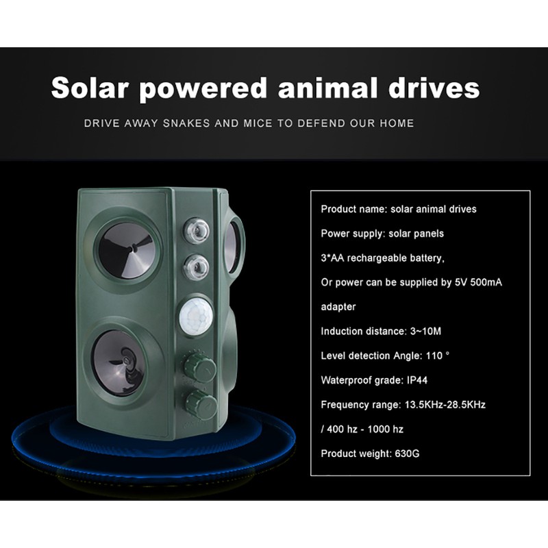 Solar Ultrasonic Animal Pest Repeller Outdoor Four Speakers Mechanical Wave