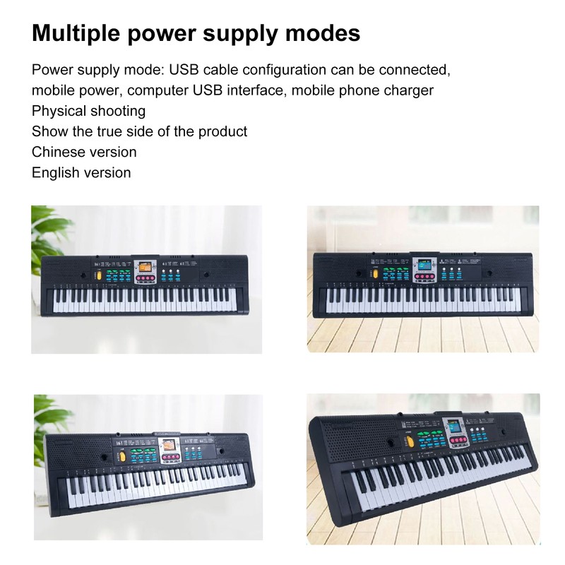 61Key Mini Electric Piano Black MultiFunctional Studio Toy with Microphone