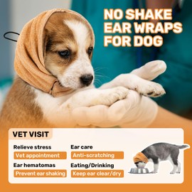 LEOTRAG Dog Calming Hoodie, No Shake Ear Wraps for Dogs, Adjustable Dog Ear Muffs for Noise Protection, Ear Wrap Head Cover for Anxiety Relief & Hematoma (Vitality Orange, S(Head Circle:9.8"-14.9"))