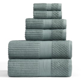 Springtree Home 100% Cotton Bath Towel Set | 6 Piece Set | Absorbent & Quick-Dry Bath Towels | Textured and Durable Cotton | Krista Collection - Silver Blue