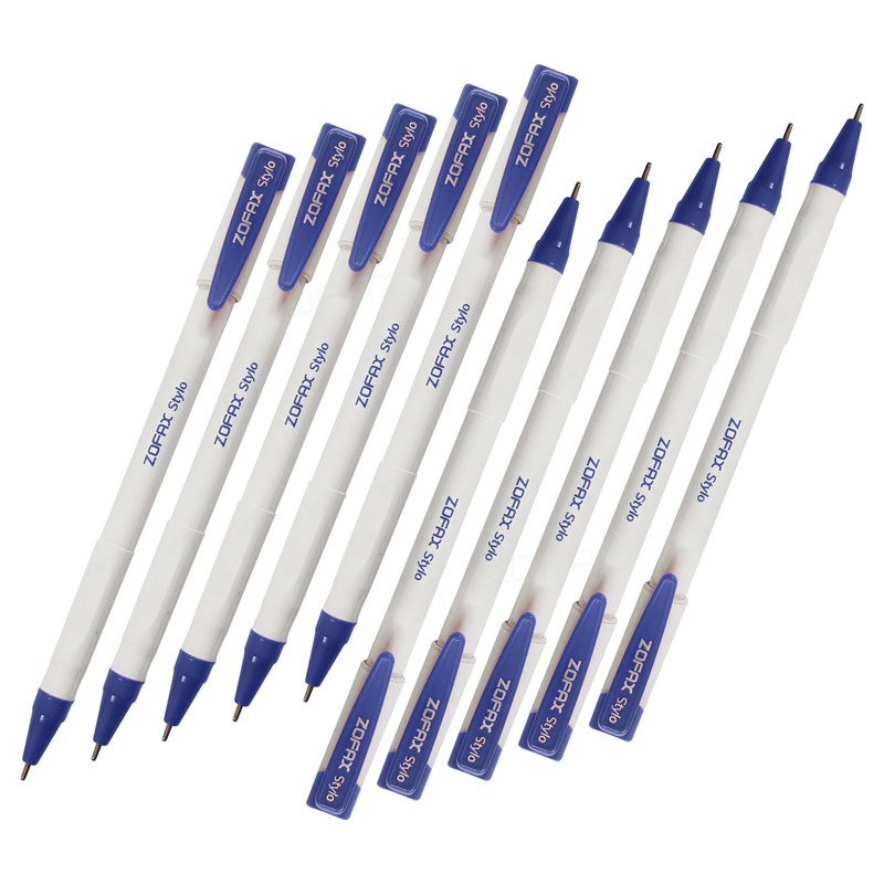 ZOFAX Stylo Ballpoint Pens, BLUE, Medium Point (1.0mm), Pack of
