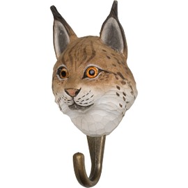 WILDLIFEGARDEN Wildlife Garden WG502 Lynx Hook - Hand Carved Animal Hook Made of Wood and Metal - European Animals Collection
