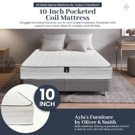 Aylas Furniture 10 Inch Queen Size Mattress - Cool Memory Foam & Pocketed Coil Spring Hybrid Mattress with Breathable Cover - Tight Top - Rolled in a Box - Medium Firm