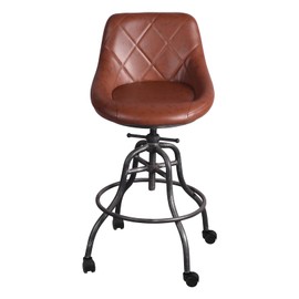 Industrial Office Chairs on Wheels Rustic Rolling Drafting Working Studying Chair Vintage Shop Stools with Wheel Swivel PU Seat with Backrest 22-27inch Height Adjustable Bar Stool for Home Kitchen