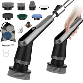 WKY-Electric Spin Scrubber - Upgraded 12-in-1 IPX7 Waterproof Shower Scrubber, Retractable Handle & 2-Speed for Toilet, Bathroom, Bathtub, Tile Floors